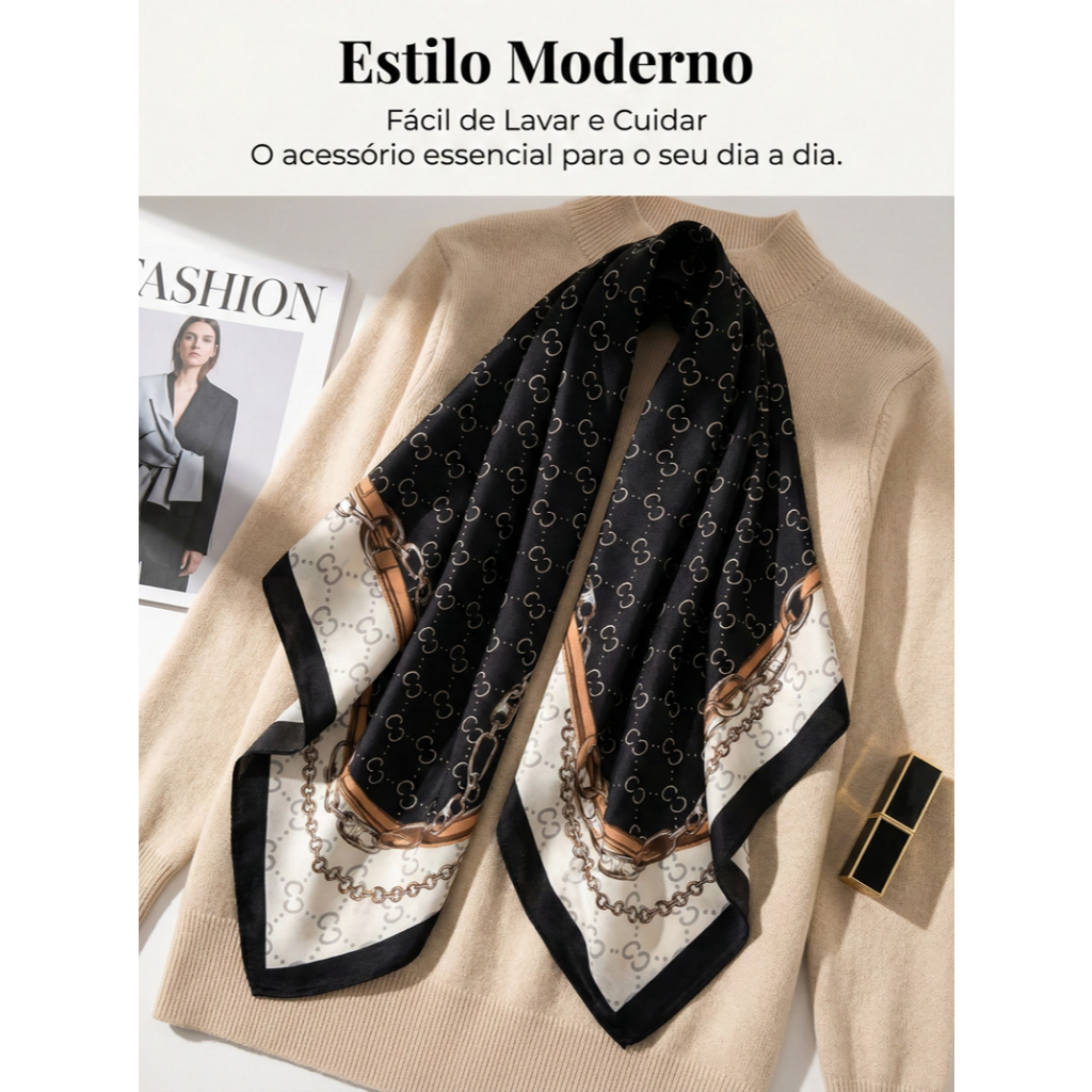 Lenço Feminino de Seda Pura 90x90cm Luxo Elegante