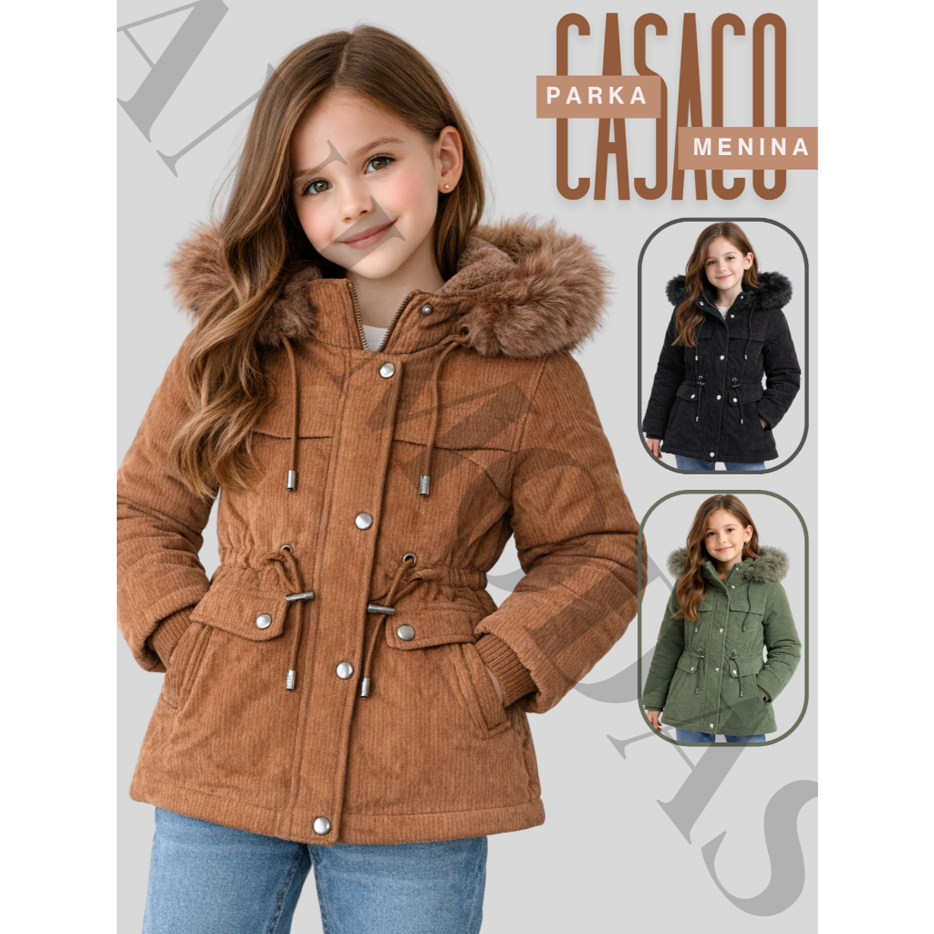 Jaqueta Infantil Juvenil Menina Parka Com Zíper C