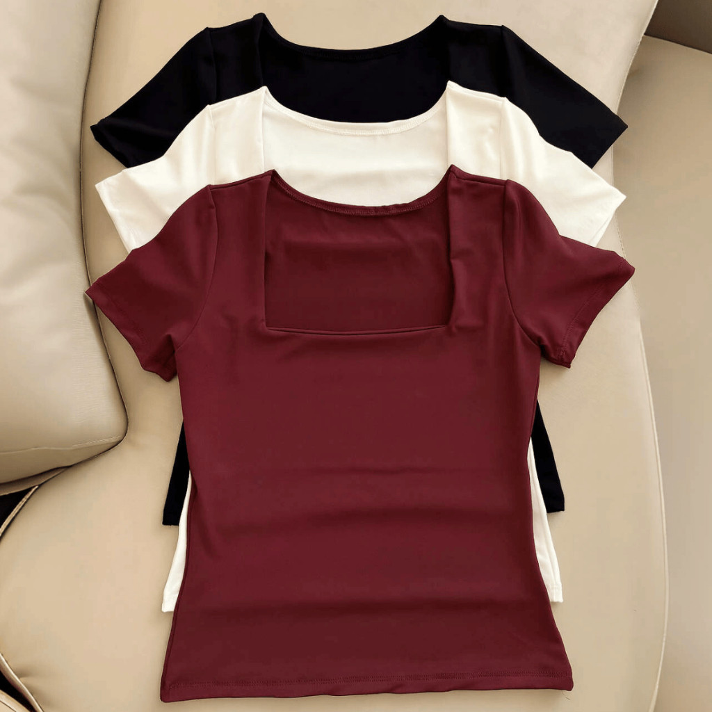 Kit 3 Blusas Feminina Manga Curta Decote Quadrado 