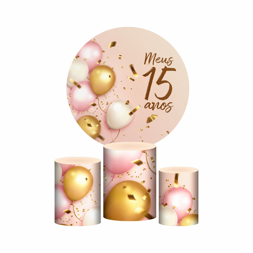 Trio Capa Cilindro + Painel Redondo 3D Meus 15 Ano