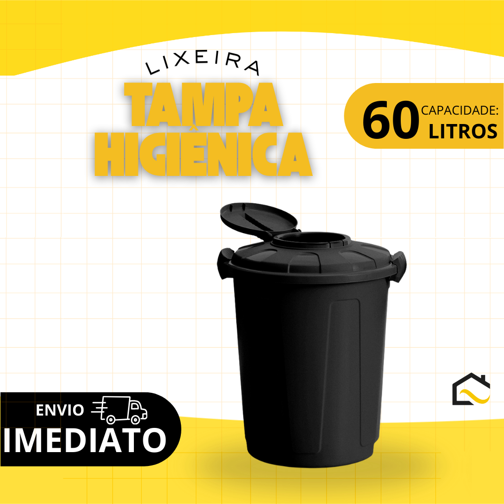 Cesto Balde de Lixo Lixeira 60L com Tampa Higiêni