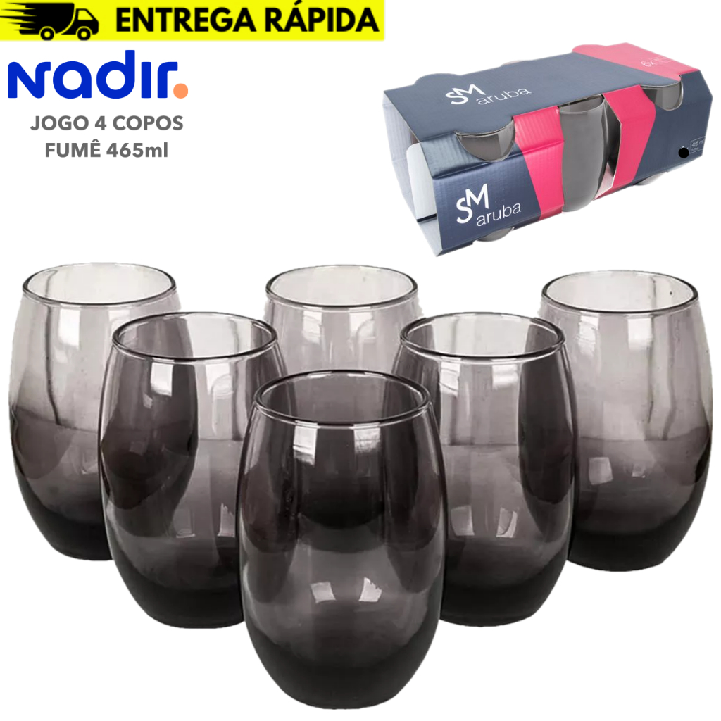 Jogo Copos Aruba Vidro Fumê Multiuso Luxo 465ml C