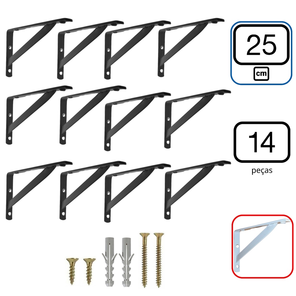 Mão Francesa 25cm kit 14 peças Suporte para Prat