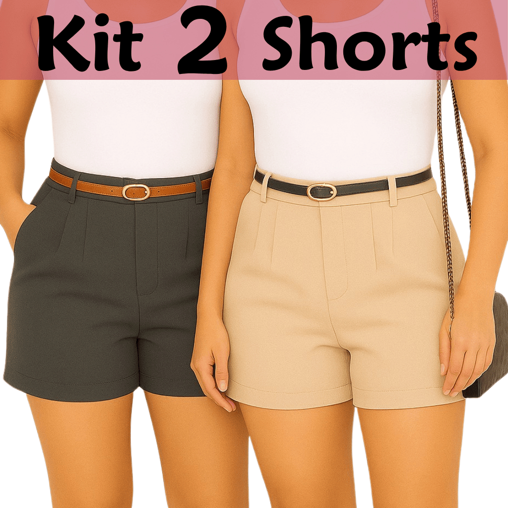 Kit 2 Shorts Alfaiataria Feminino Cintura Alta com