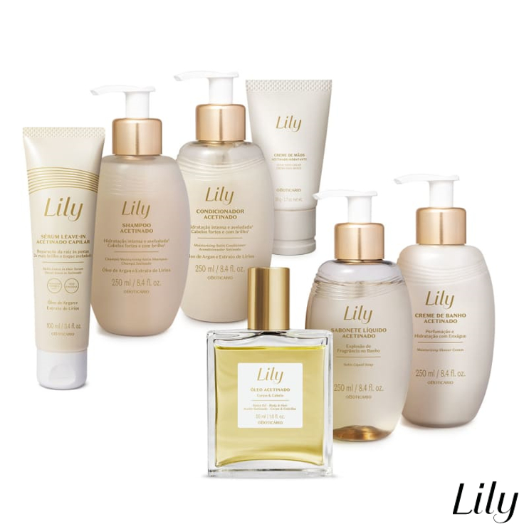 Linha Lily Acetinados (o Boticário): Shampoo, Con
