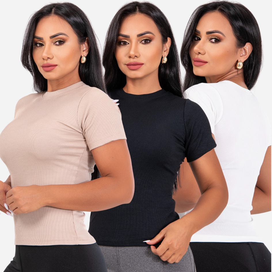 Blusa Canelada Feminina Básica e Casual