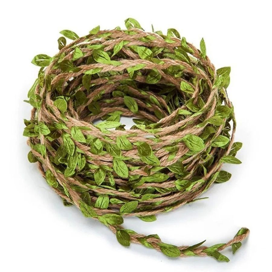Cordão de Juta com Folhas 10 Metros  Decoração 