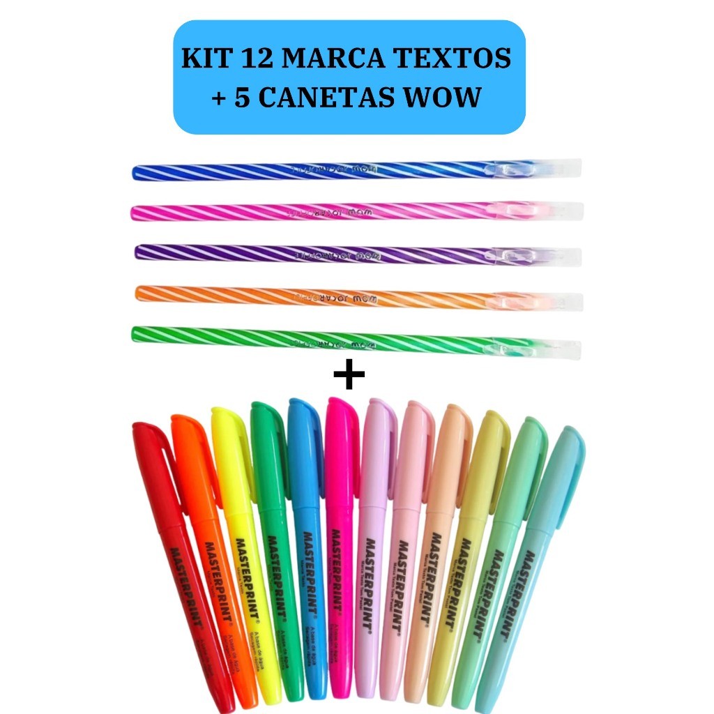 Kit 12 Marca Texto (6 Neon + 6 pastel) Masterprint