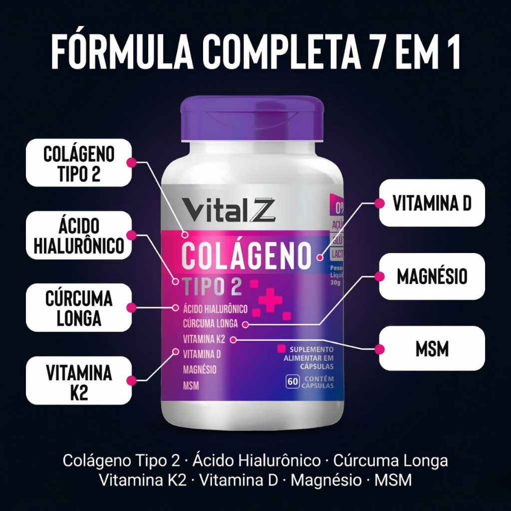 Colágeno Tipo 2 + Ácido Hialurônico + Cúrcuma 