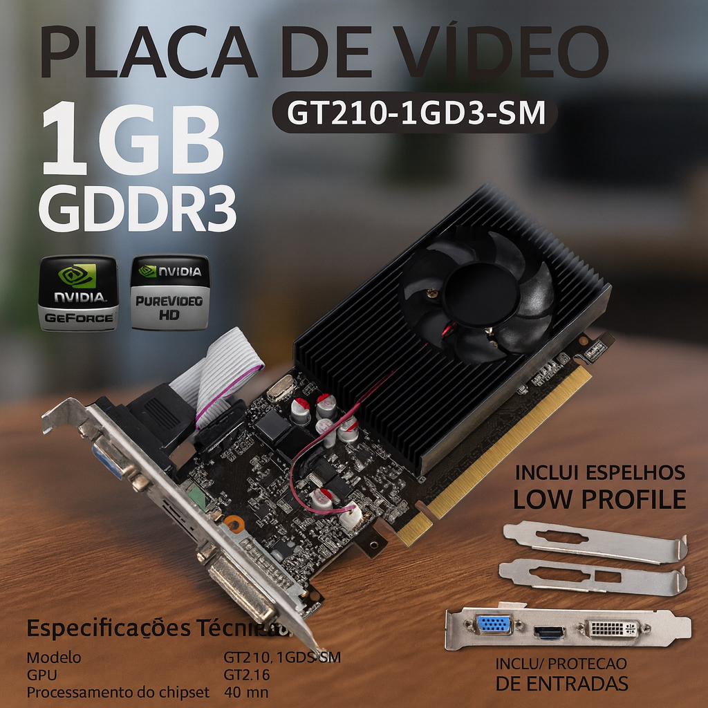 Placa de Vídeo GT210 1GB GDDR3 64Bits VGA HDMI DV