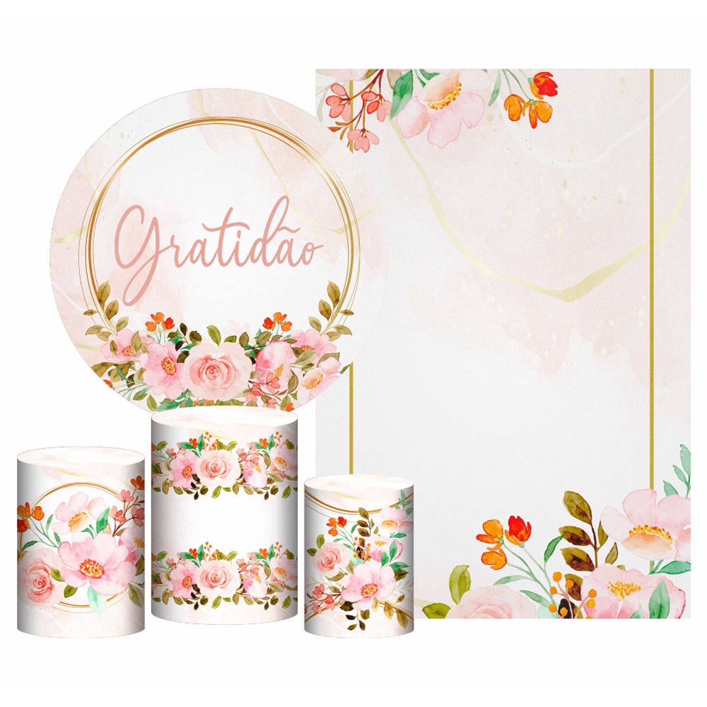 Kit Casado Gratidão Painel Redondo Trio Capas Cil