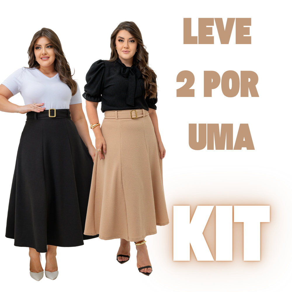 Kit 2  Saia Midi Godê com Cinto Moda feminina eva