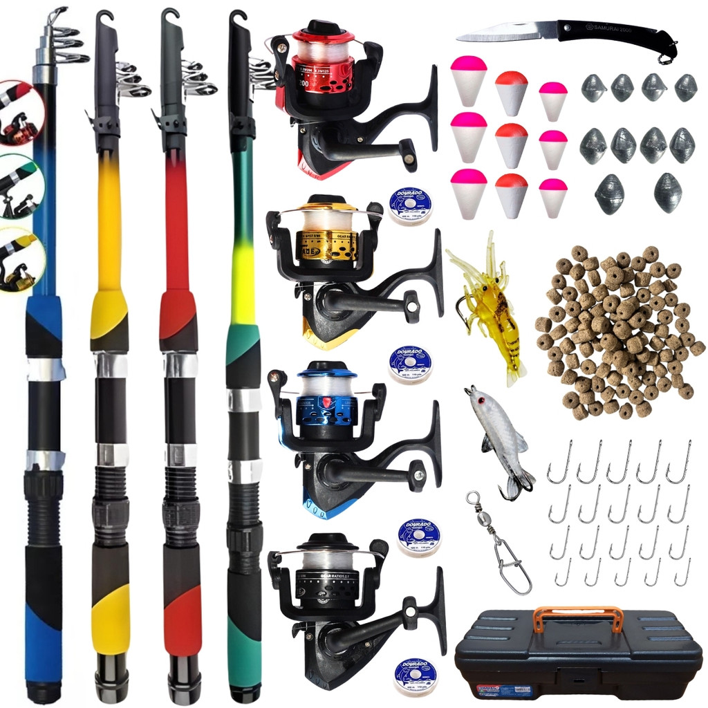 Kit Pesca Completo 4 Varas Telescópica + 4 Moline