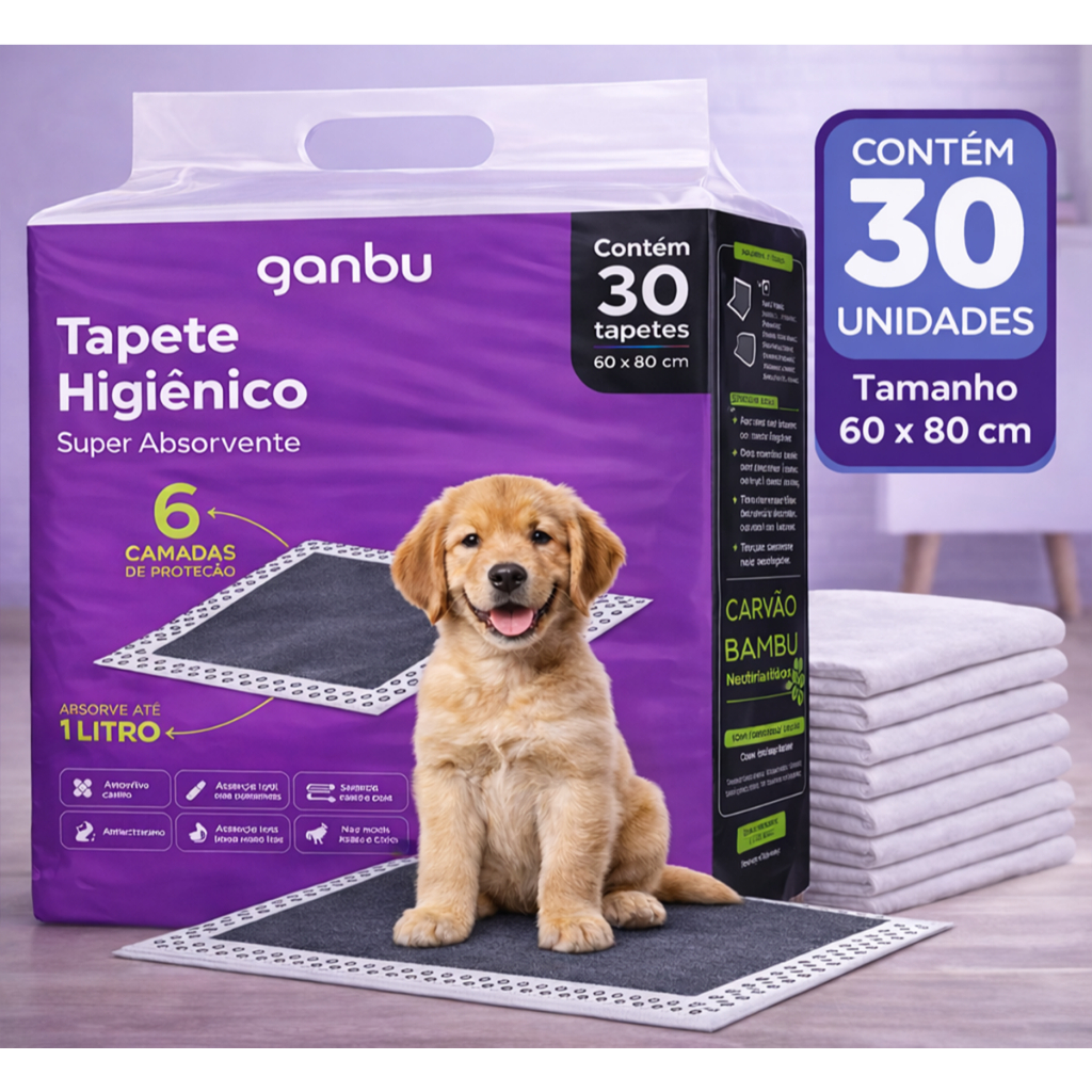Tapete Higiênico Pet Carvão Ativado 30 Unidades 
