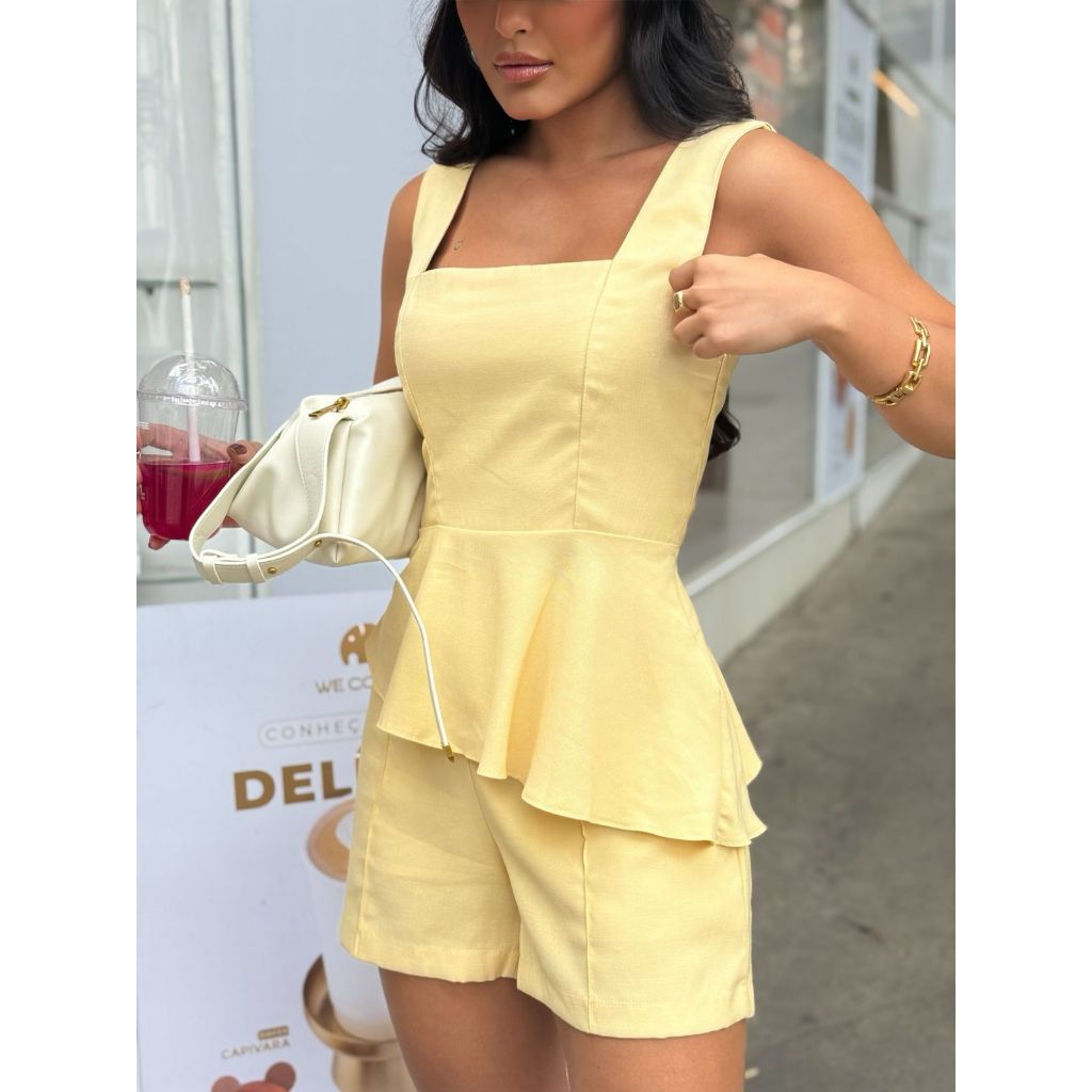 conjunto Feminino Tamires peplum com decote quadra