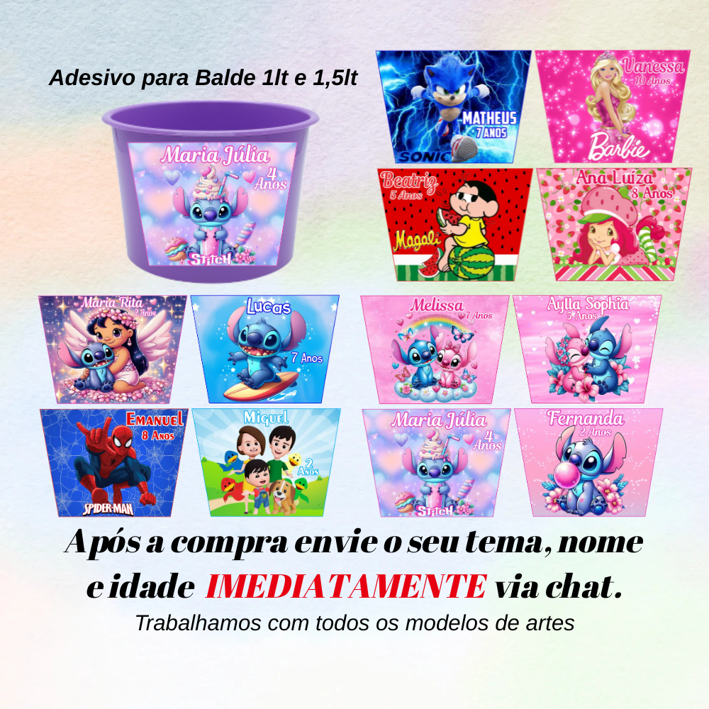 Adesivos para balde de Pipoca de 1Litro e 1,5 litr