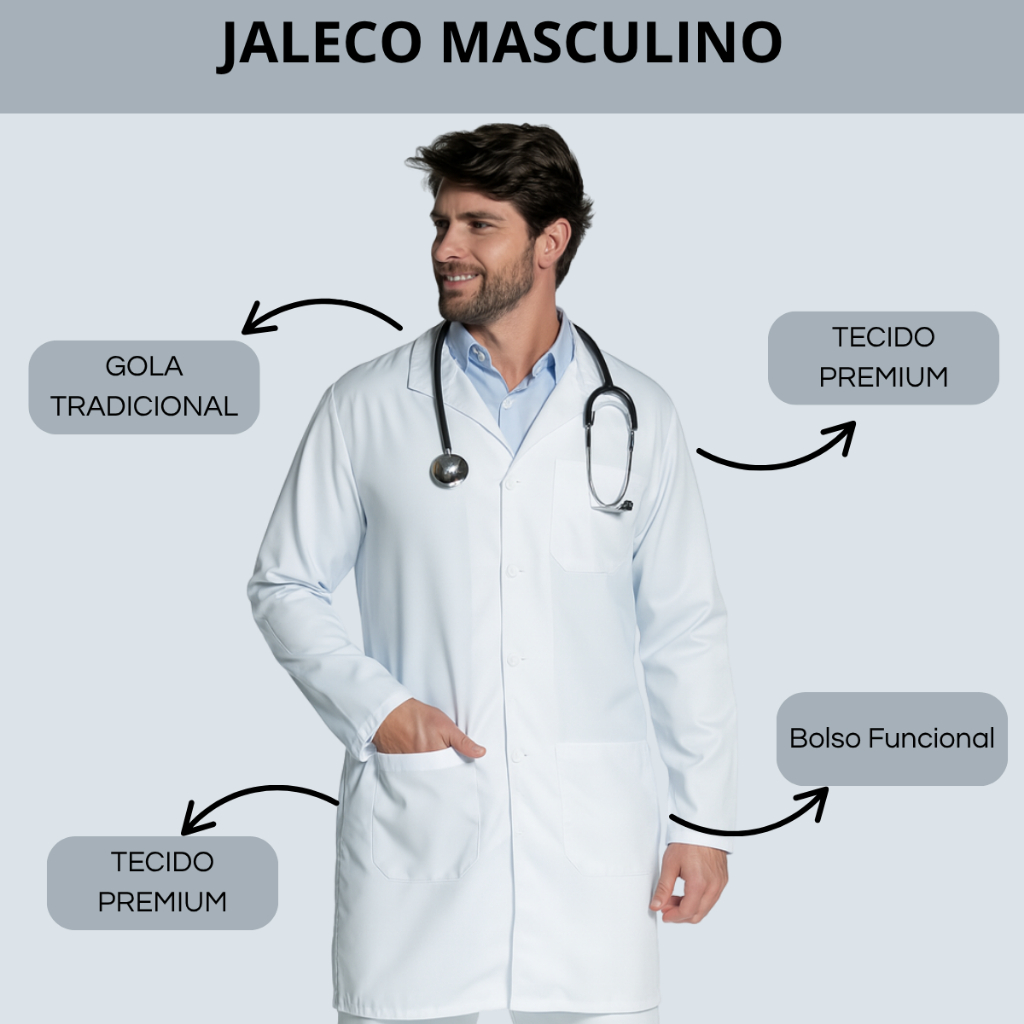 Jaleco Hospitalar Masculino Premium Oxford Manga L