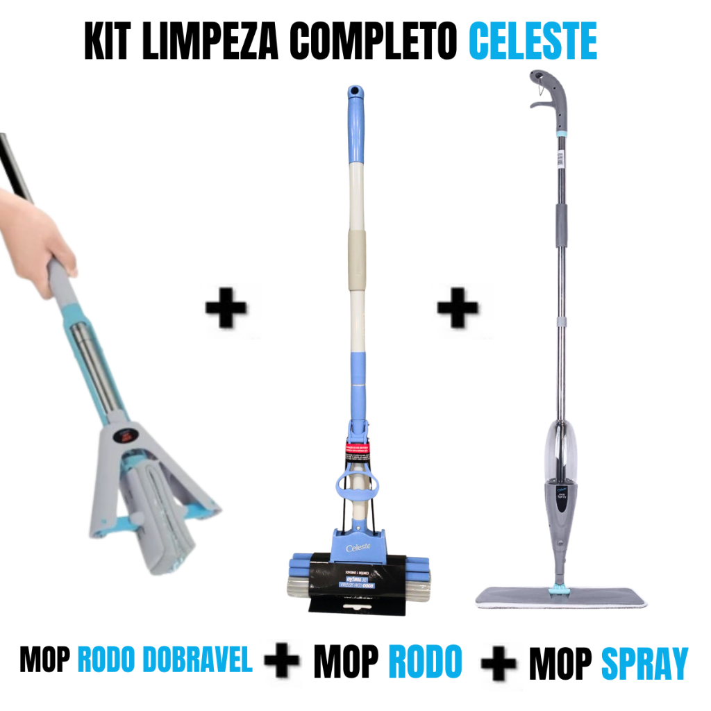 Faxina 3 em 1: Mop Spray + Mop Rodo Fácil e Mop D