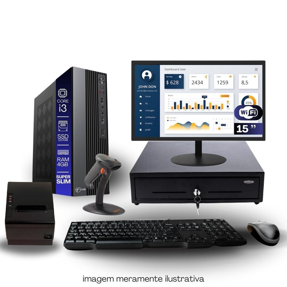 Kit PDV TOB i3 4GB SSD 120GB Win10 Rede S/Fio Tecl