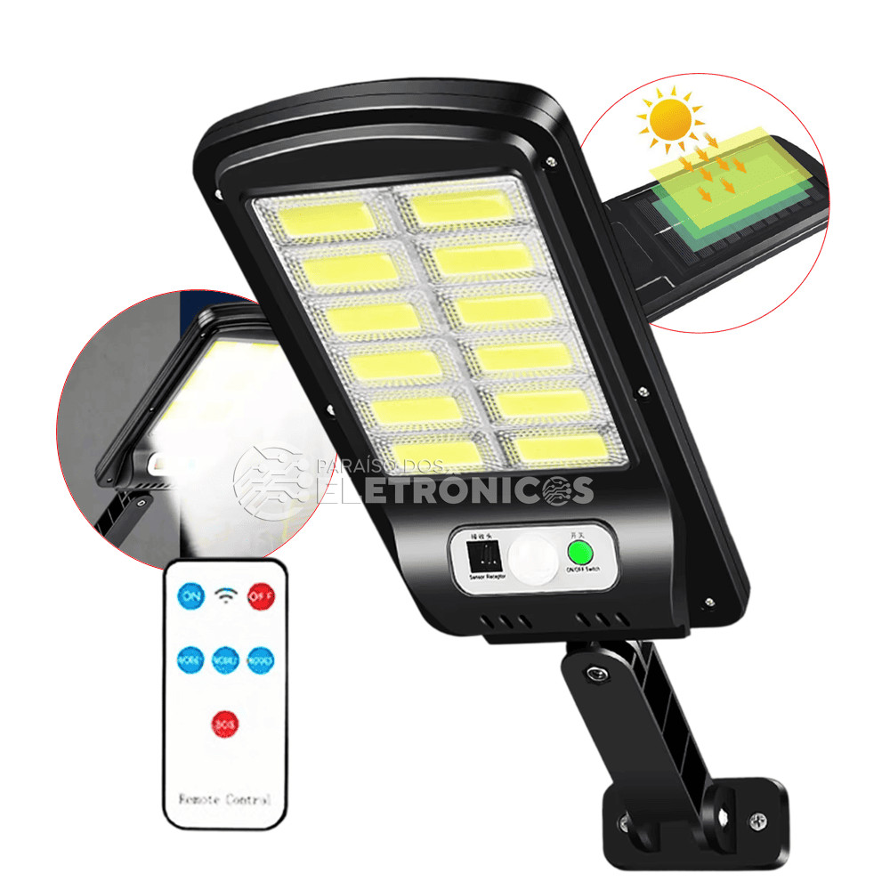 Refletor Luminária Solar LED 600W Sem Fio Com Sen