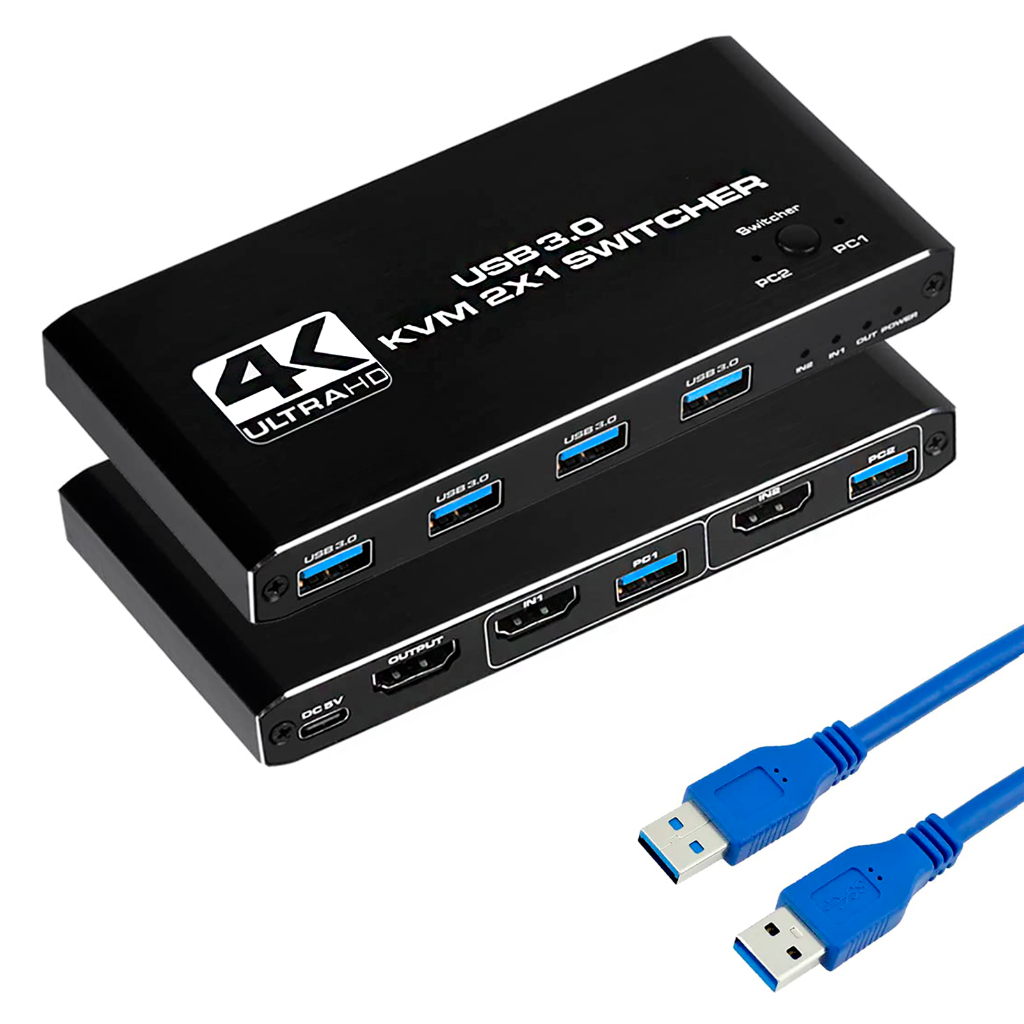 Chaveador Switch Kvm 2 Pc Hdmi Usb 3.0 Mouse Tecla
