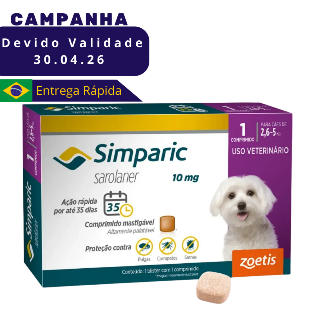 Simparic para Cães de 2,6 a 5 Kg (10 mg) – 