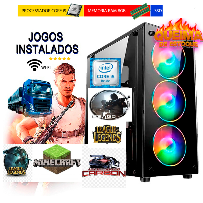 computador Cpu i5 8gb ssd128g+hd500g win10wifi hdm