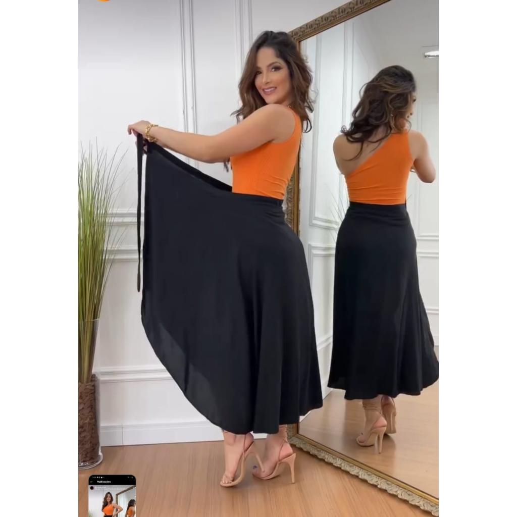 Saia Longa Envelope Transpassada de Amarrar Forro 