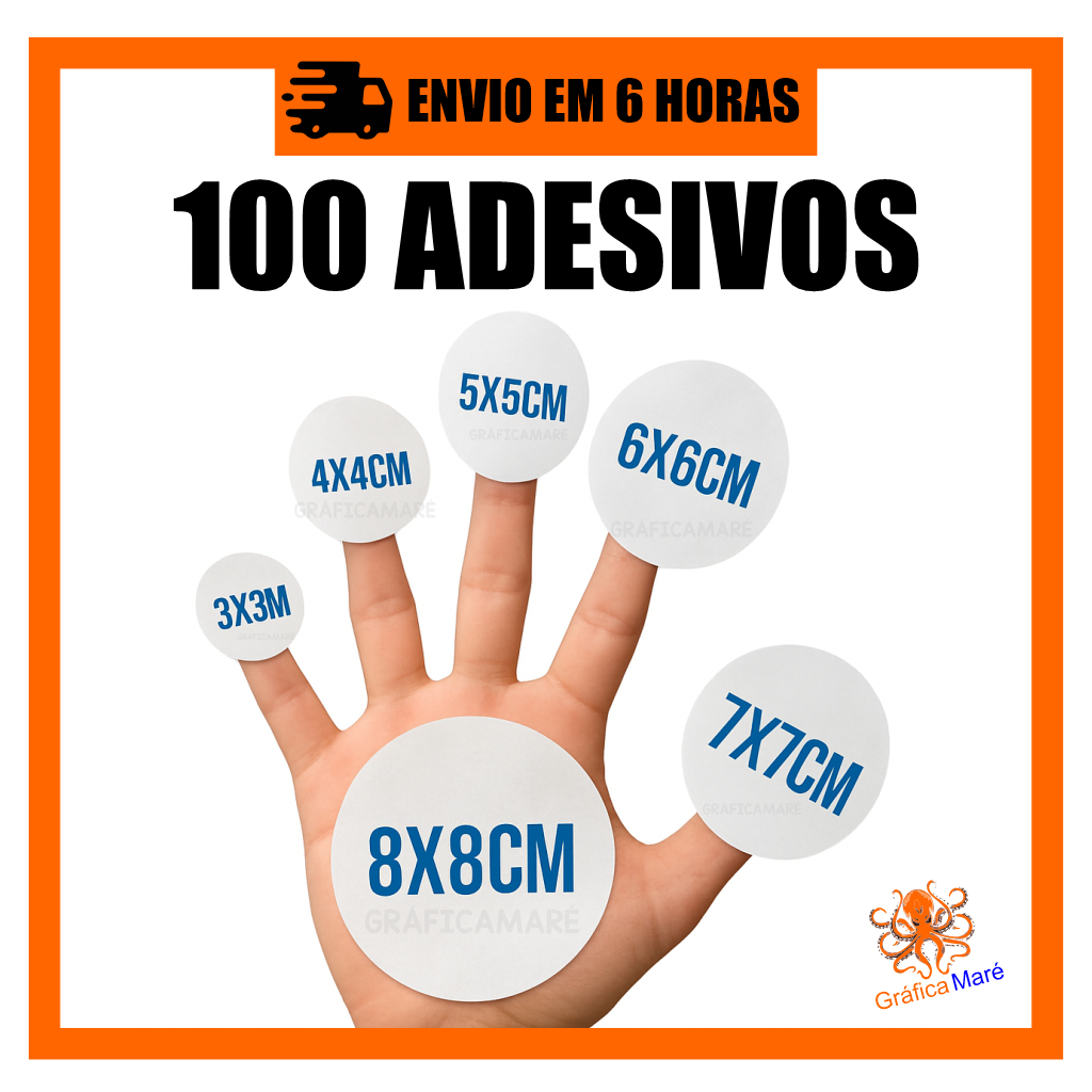 100 Adesivos Personalizados em Vinil 3×3 4