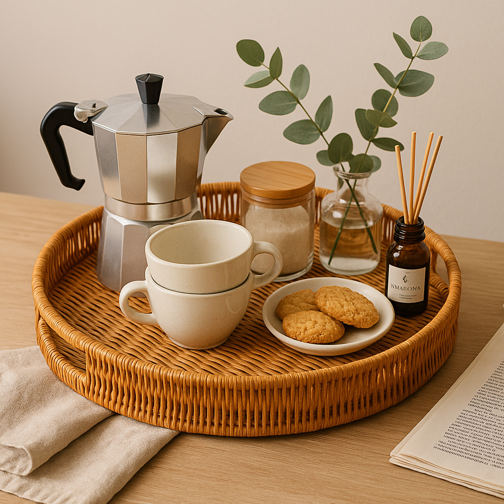 Bandeja Cesto Decorativa Rattan Bandeja de Servir 