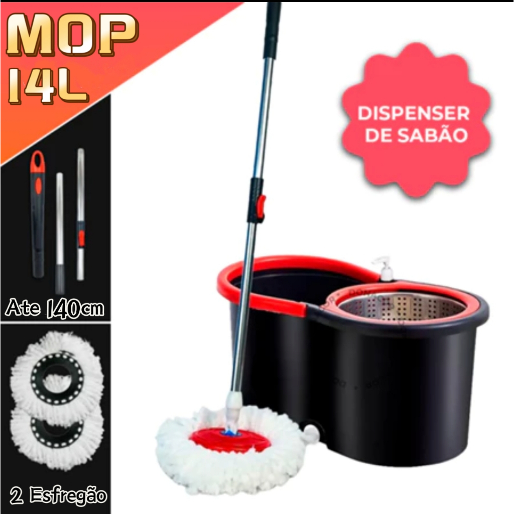 Mop Giratório Cabo Inox 140cm + 2 Refils + 14 L B