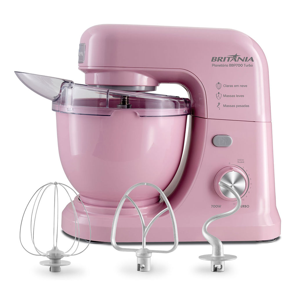Batedeira Planetária Rosa Britânia 700W Turbo 4L