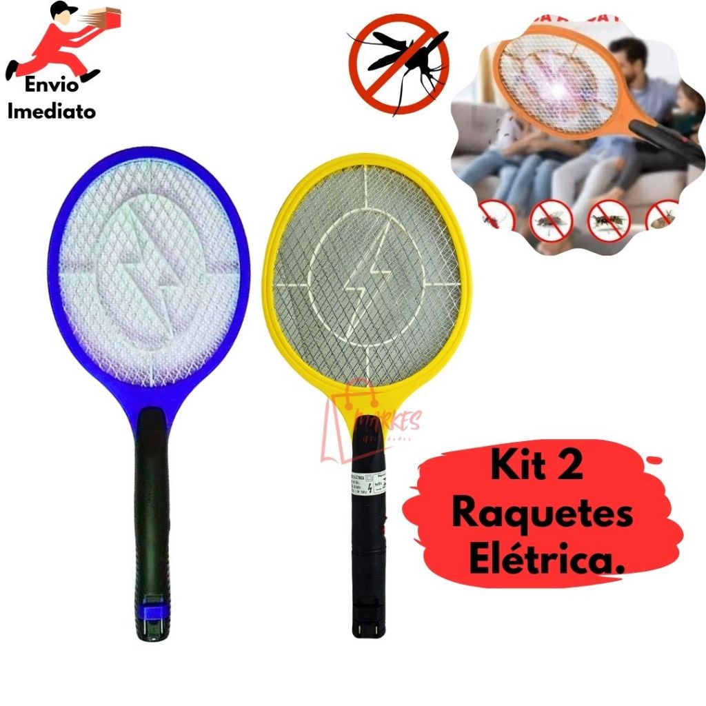 Kit 2 Raquetes Elétrica Recarregável Mata Inseto