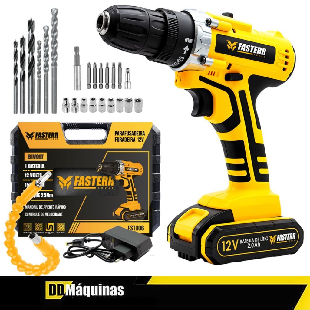 Furadeira e Parafusadeira 12V Completa Com Bateri