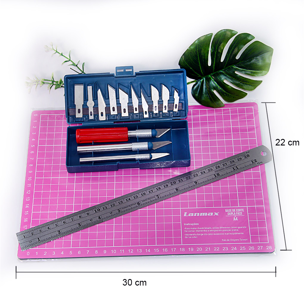 Kit Estilete Bisturi + Base Rosa A4 30×22 + R