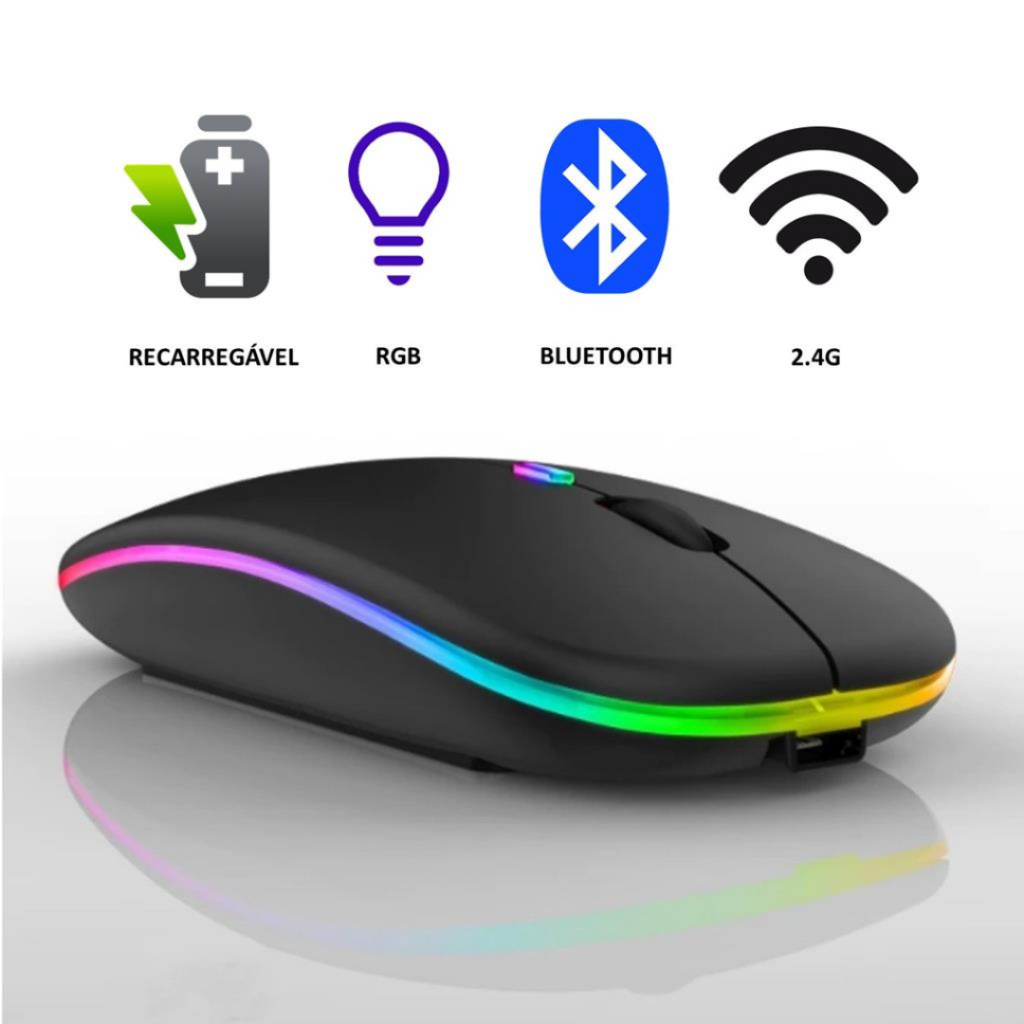 Mouse sem fio Wireless Bluetooth Sem Fio Led RGB R