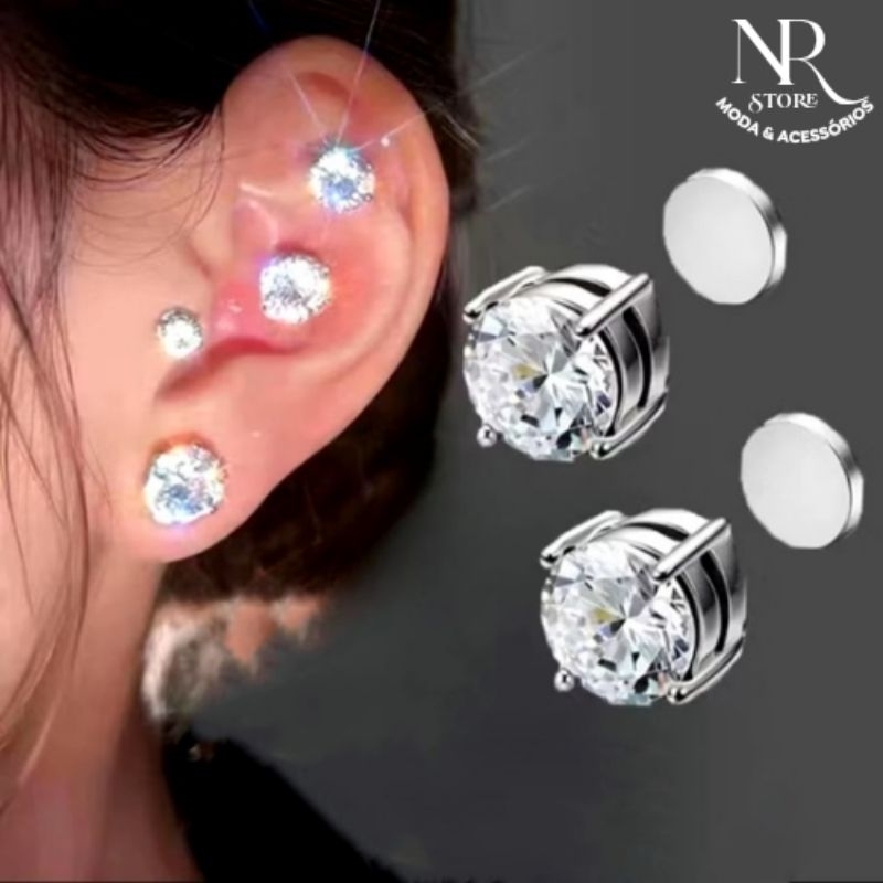 Brincos de Pressão Magnético 8mm Brilhante Mascu