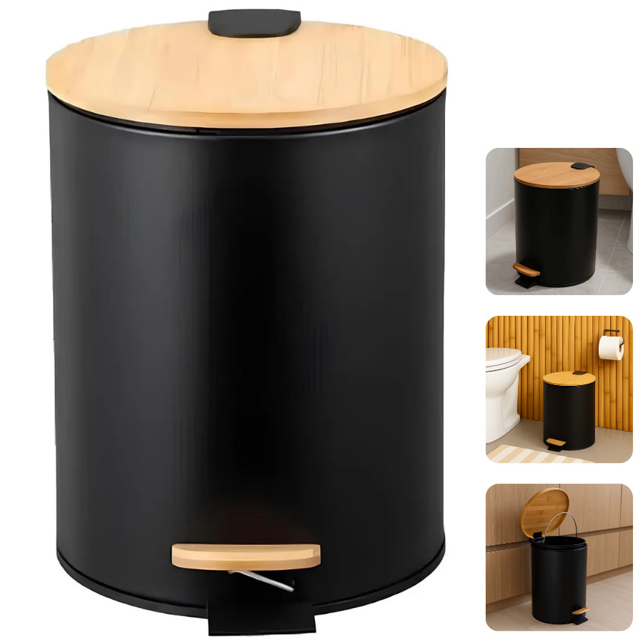 Lixeira Redonda Abertura Silenciosa De Pedal Preto