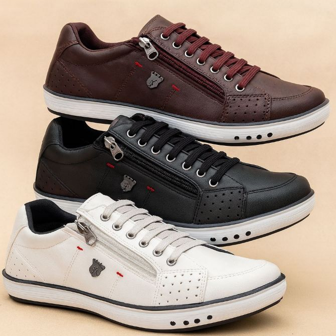 Kit 3 Pares Sapatenis elastico Combo Sapato Casual