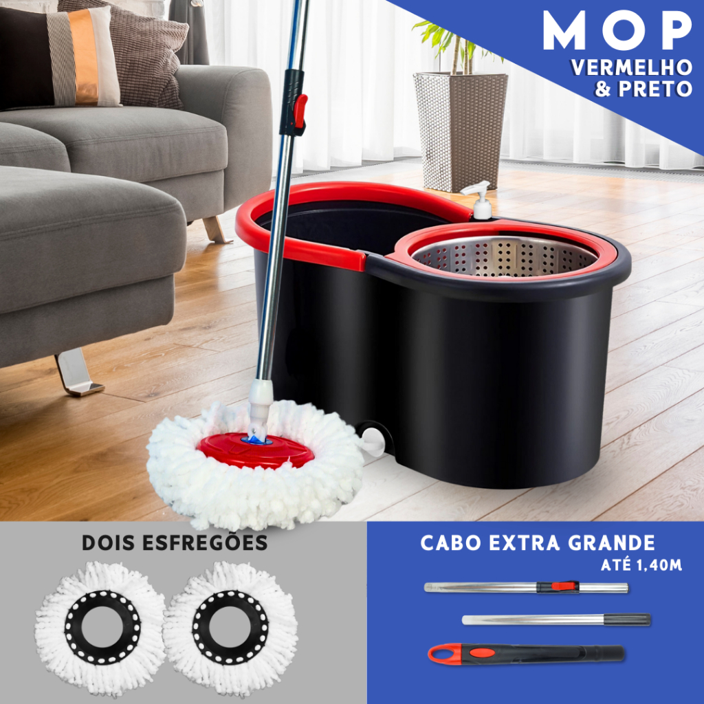 Mop Giratorio Com cabo de 140 cm Cesto Em Inox 