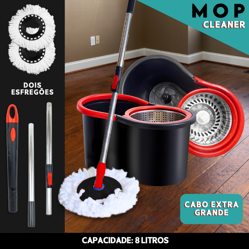 Mop C/ Cabo de 140 cm + 2 Refis – 8 Litros C