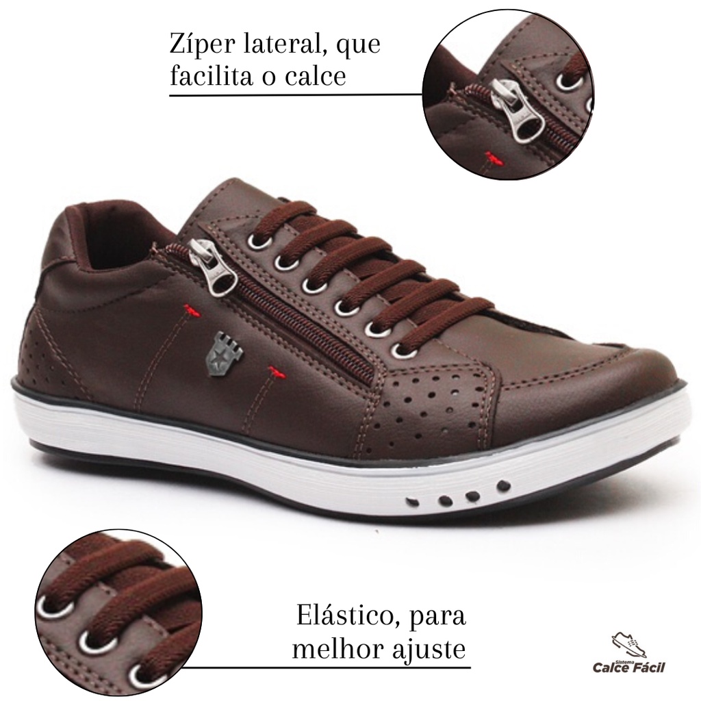 Sapatênis Casual Masculino Confort Couro Anti Str