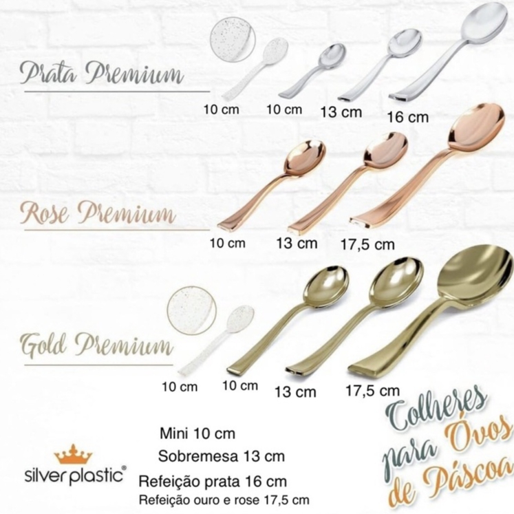 KIT 10~60 COLHER PARA OVO DE PÁSCOA PRATA OURO OU