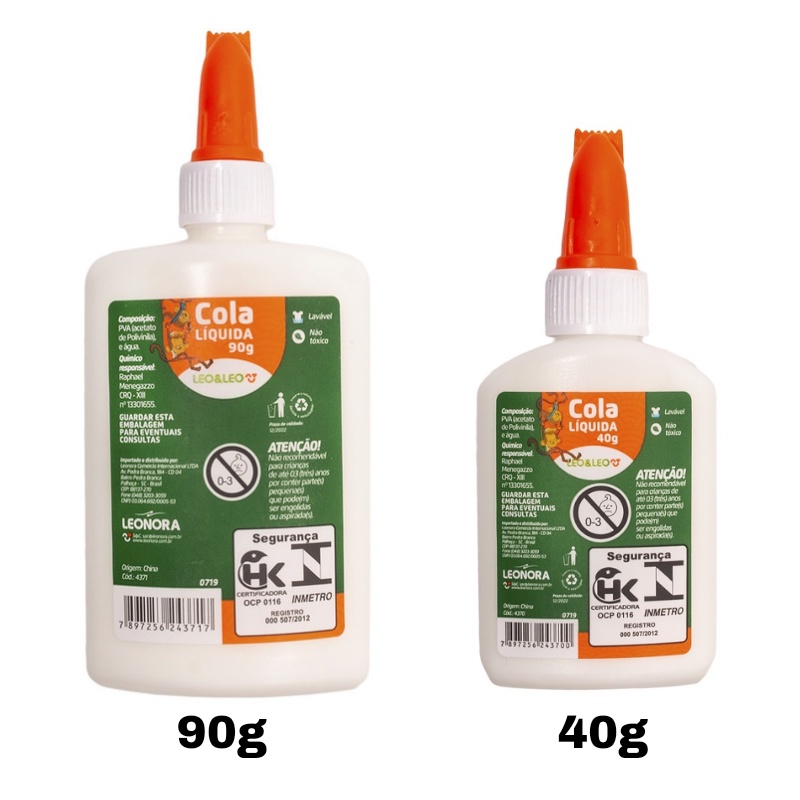 Cola Escolar Líquida Branca 40g e 90g com espátu