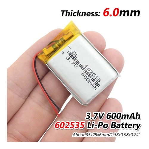 602535  2 Fios C/ 600mah 6mmx25mmx35mm 3,7v Nova &