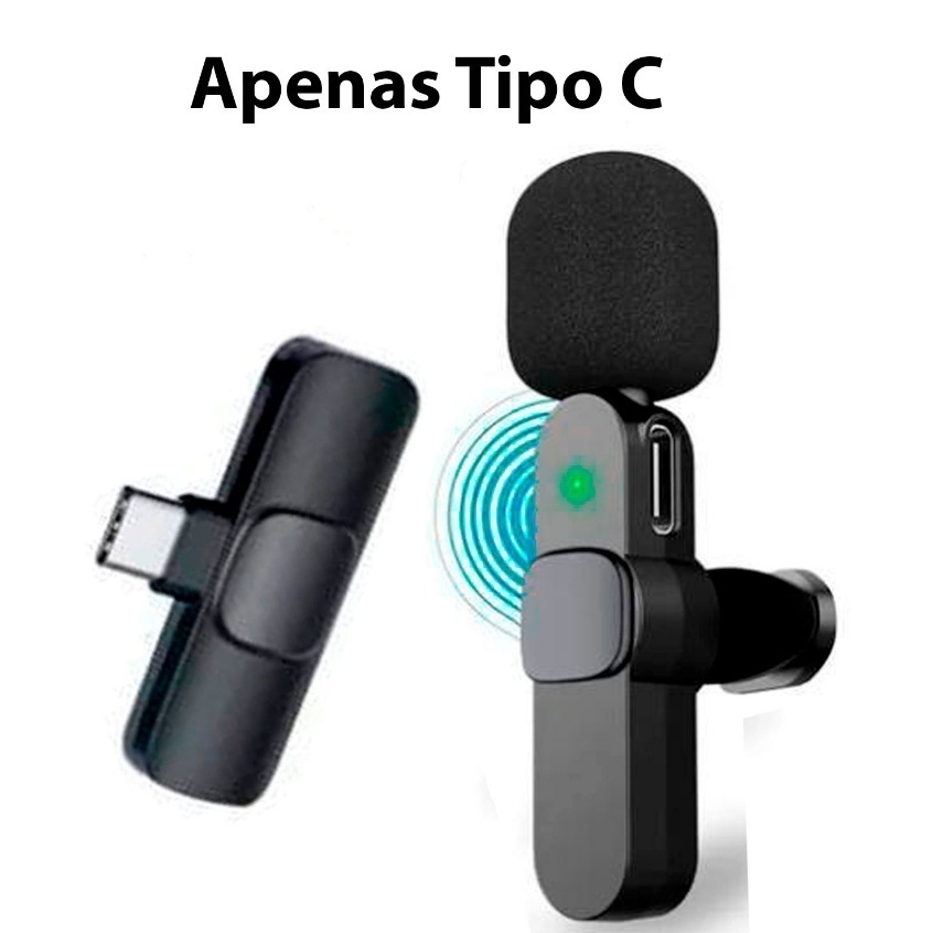 Microfone de Lapela Sem Fio Vlog Tipo C