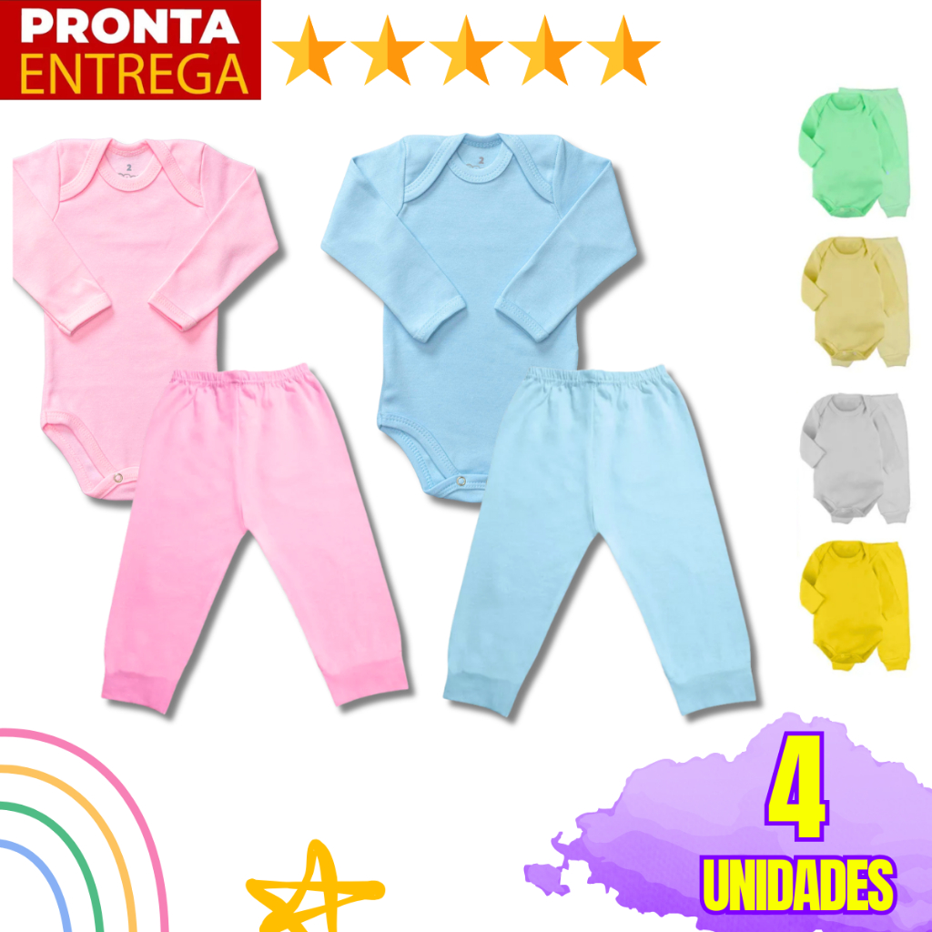 Kit 4 Peças Mijão Calça E Body Manga Longa Infa