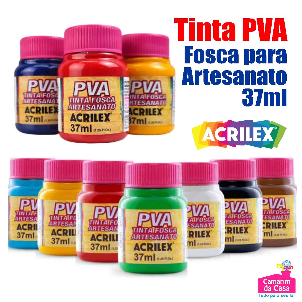 Kit com Tinta PVA Fosca Tubo com 37ml cada Acrilex