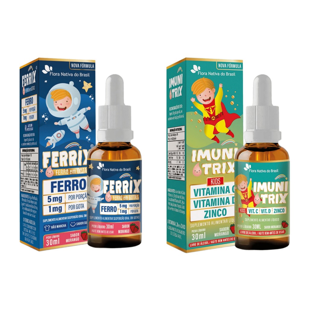 Kit Vitamina Infantil Ferrix Ferro 30ml Sabor Mora