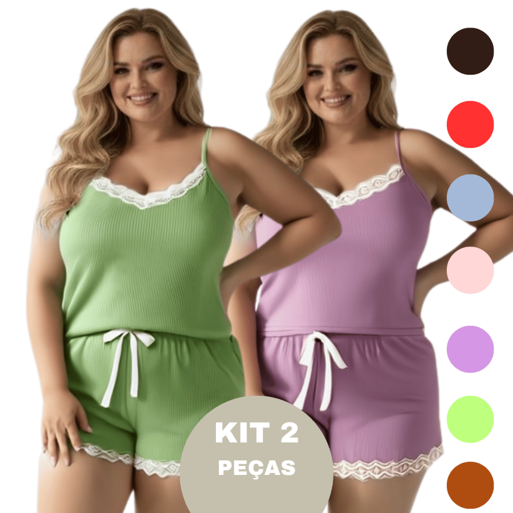 KIT 2 Pijama Feminino Plus Size Suede Canelado Sex
